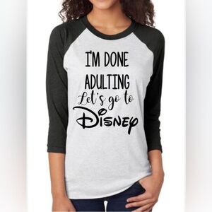 LUXURY JLT Tee Black and White Graphic Raglan Tee 3/4 contrast sleeves NWOT SZ L